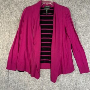 Ralph Lauren Sweater Cardigan Set Womens Large Petite Pink Black Shawl Old Money